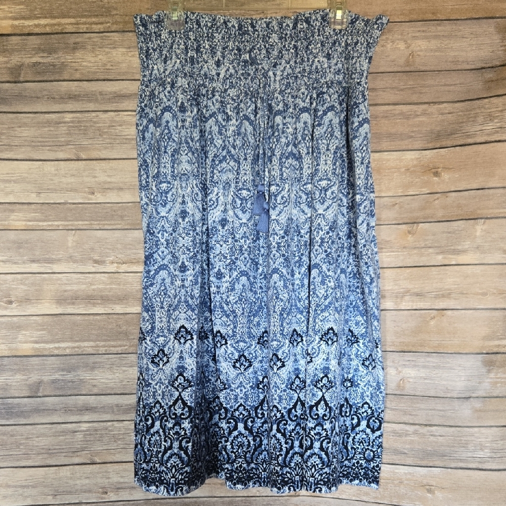 J. Jill Blue Maxi Pencil Skirt with Smocked Waist